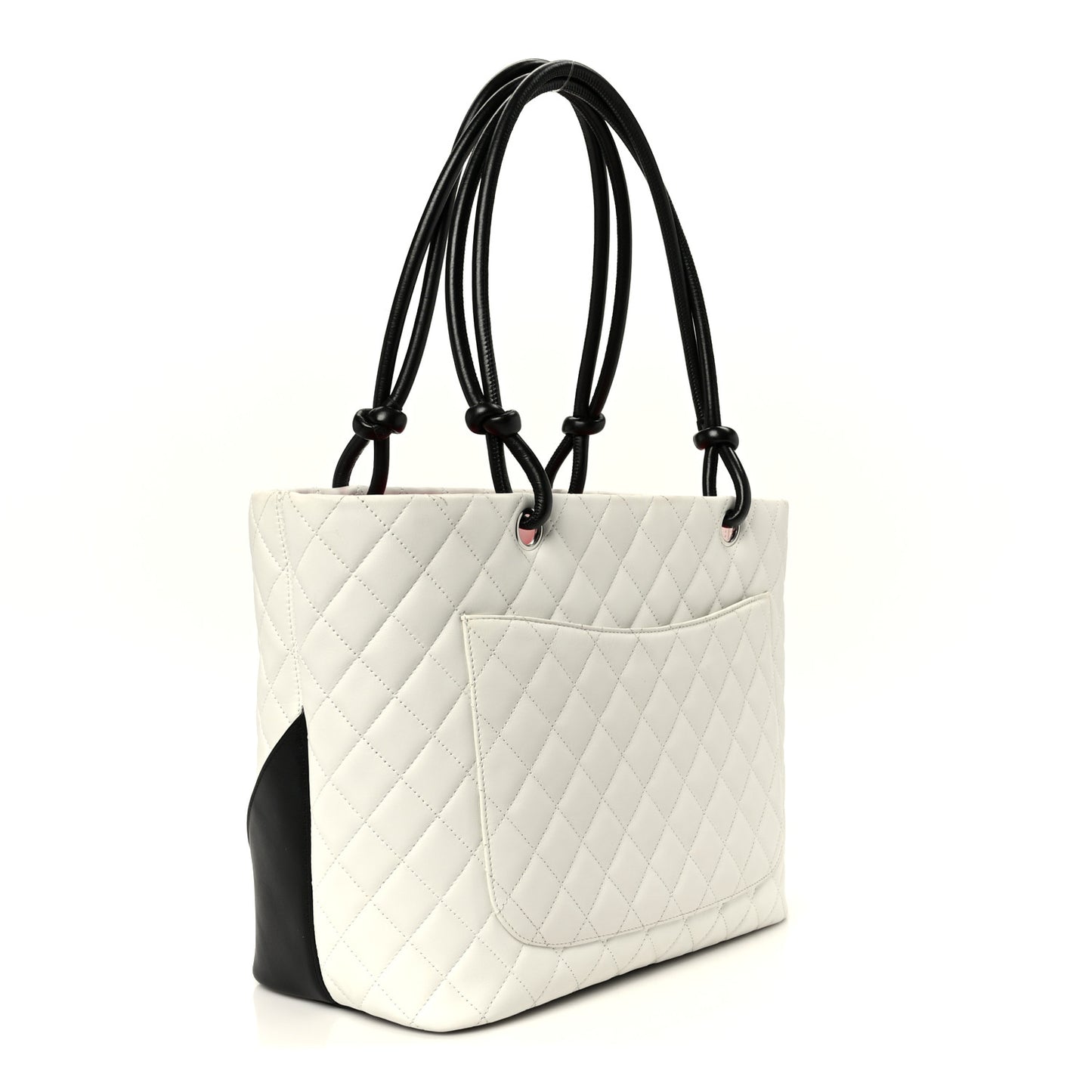 Calfskin Quilted Large Cambon Tote White Black