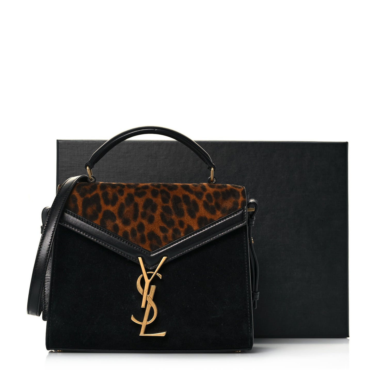 Suede Leopard Print Mini Classic Monogram Cassandra Top Handle Manto Naturale Black