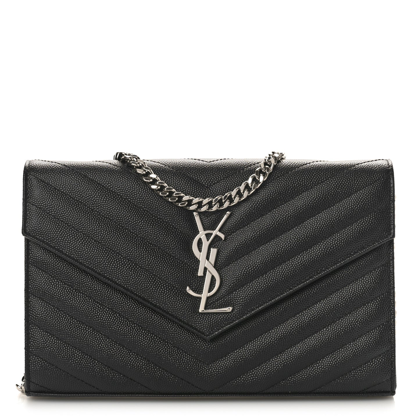 Grain De Poudre Matelasse Chevron Monogram Chain Wallet Black
