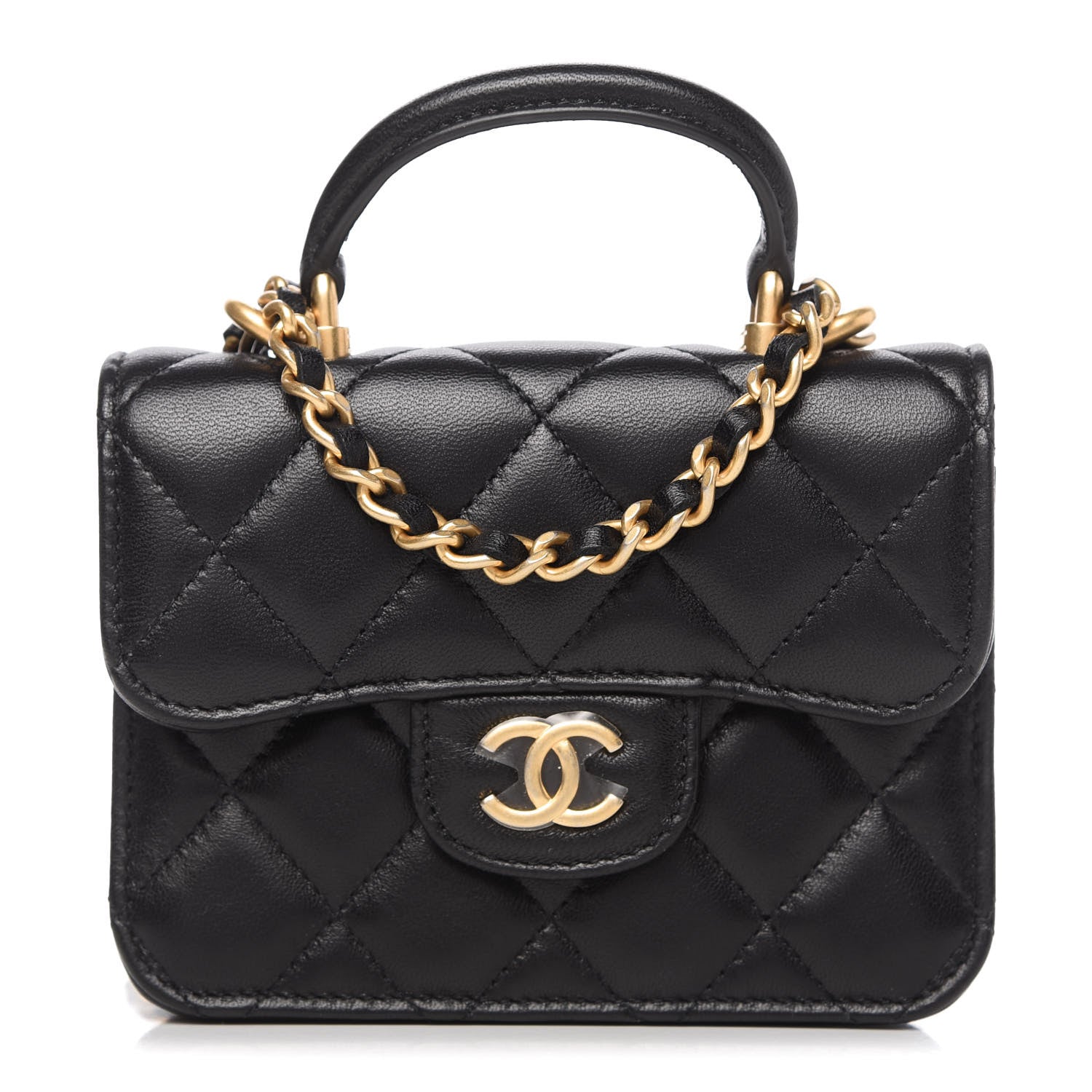 Chanel Lambskin Quilted Top Handle Flap Coin Purse With Chain Black 1 of 11