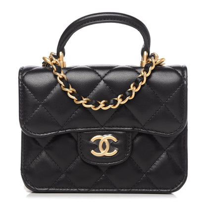 Chanel Lambskin Quilted Top Handle Flap Coin Purse With Chain Black 1 of 11