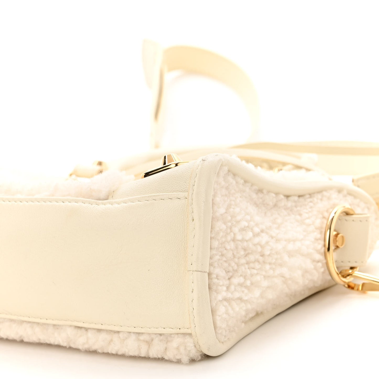 Shearling Nappa Gold Metallic Edge Hardware Mini City Cream