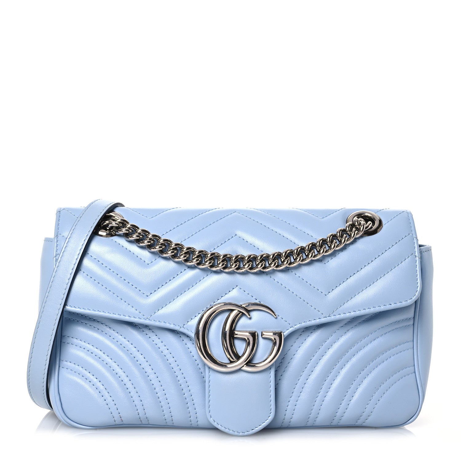 Gucci Calfskin Matelasse Small GG Marmont Shoulder Bag Porcelain Light Blue 1 of 14