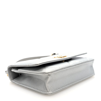 Chanel Metallic Lambskin Quilted Chanel 19 Wallet On Chain WOC Silver 4 of 11