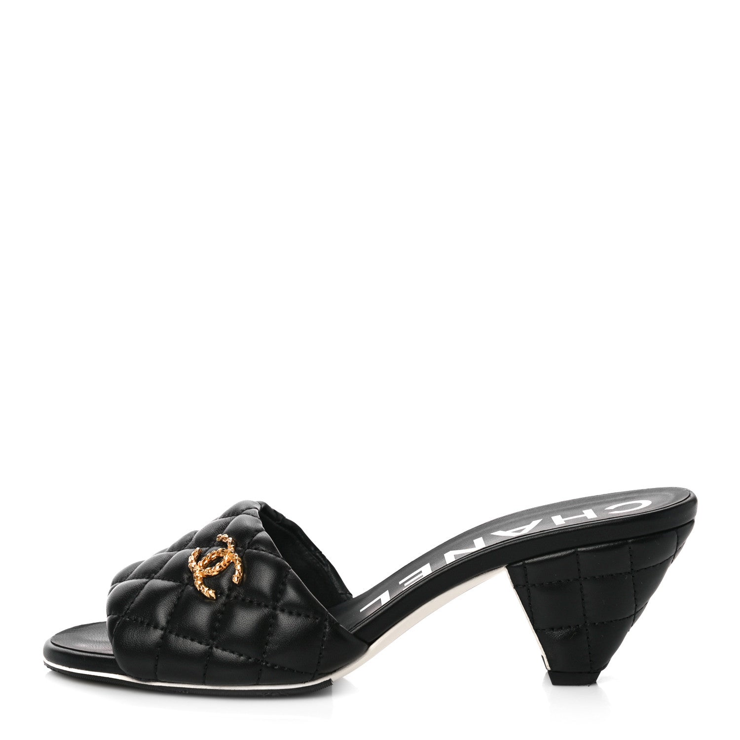 Chanel Lambskin Quilted Textured CC Mules 37 Black 1 of 12