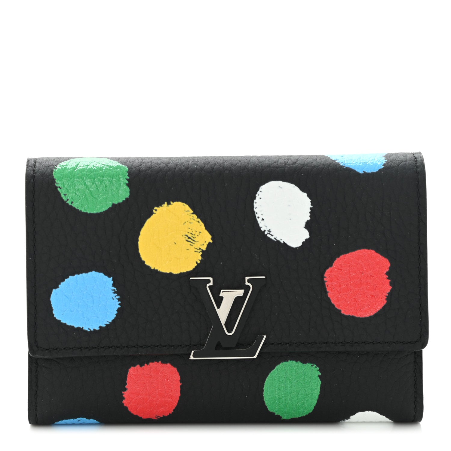 Louis Vuitton LV X YK Taurillon Dots Capucines Compact Wallet Black 1 of 10