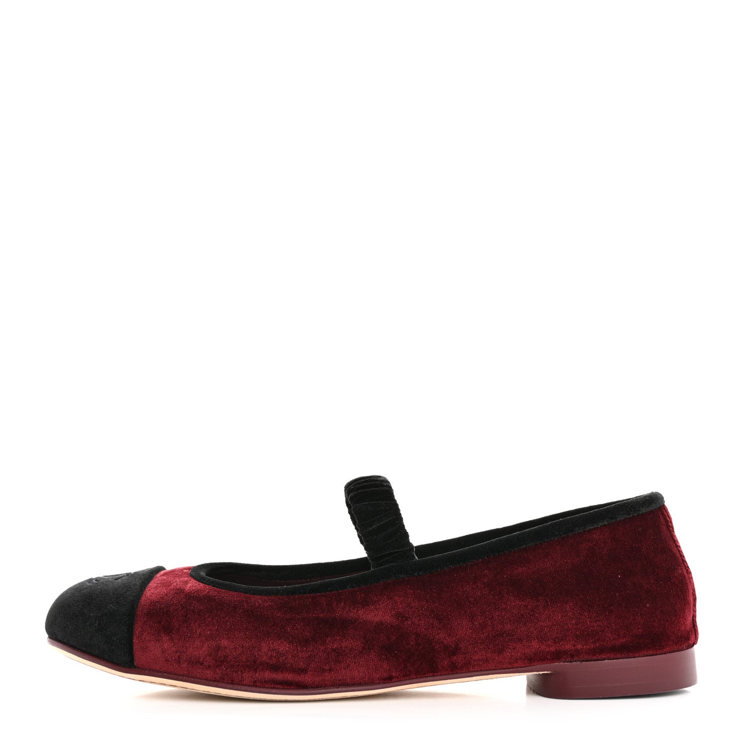 Chanel Velvet Mary Jane Flats 38 Burgundy Black 1 of 10