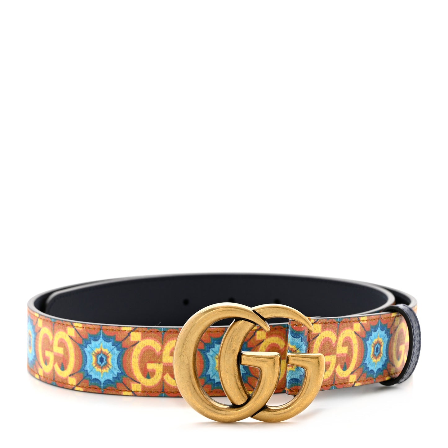 GG Supreme Monogram Kaleidoscope Double G 30mm Belt 80 32 Blue Orange Multicolor Blue Agata