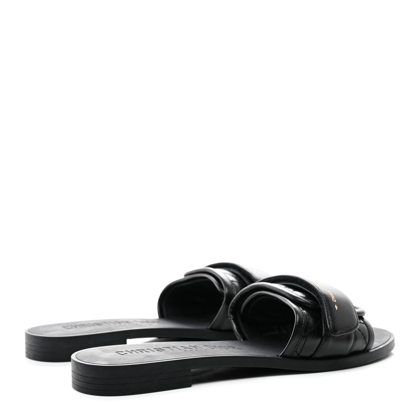 Calfskin Cannage Dio(r)evolution Slide Sandals 37 Black