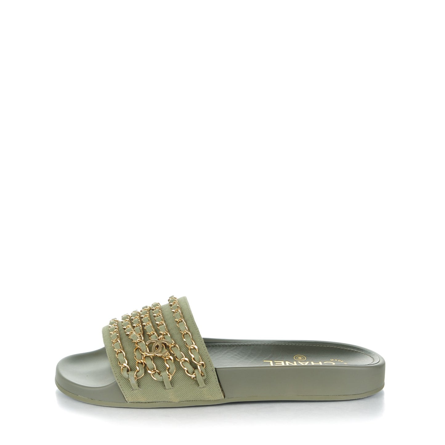 Canvas Chain Flat Sandals 39 Khaki