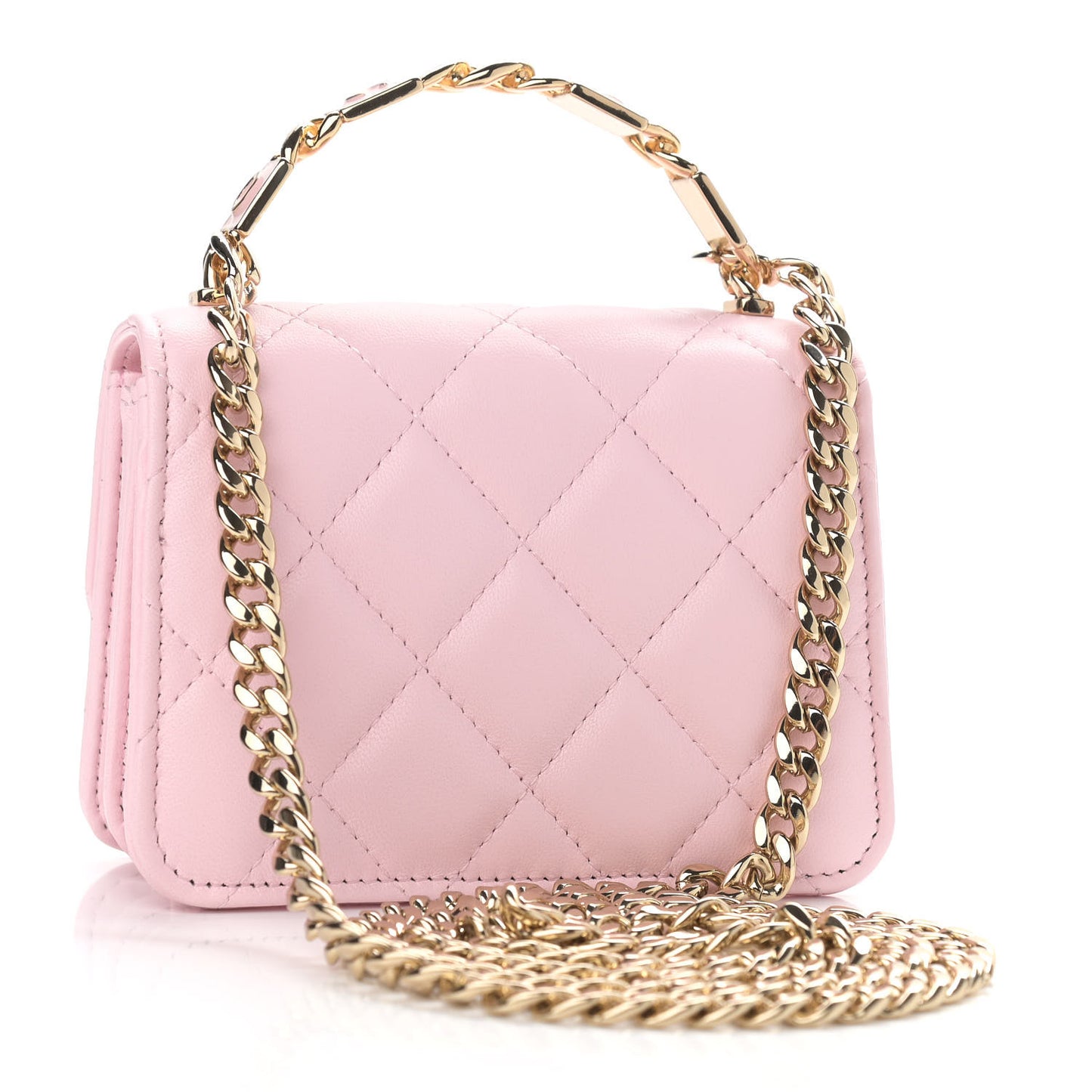 Lambskin Quilted Pick Me Up Clutch With Chain Pink