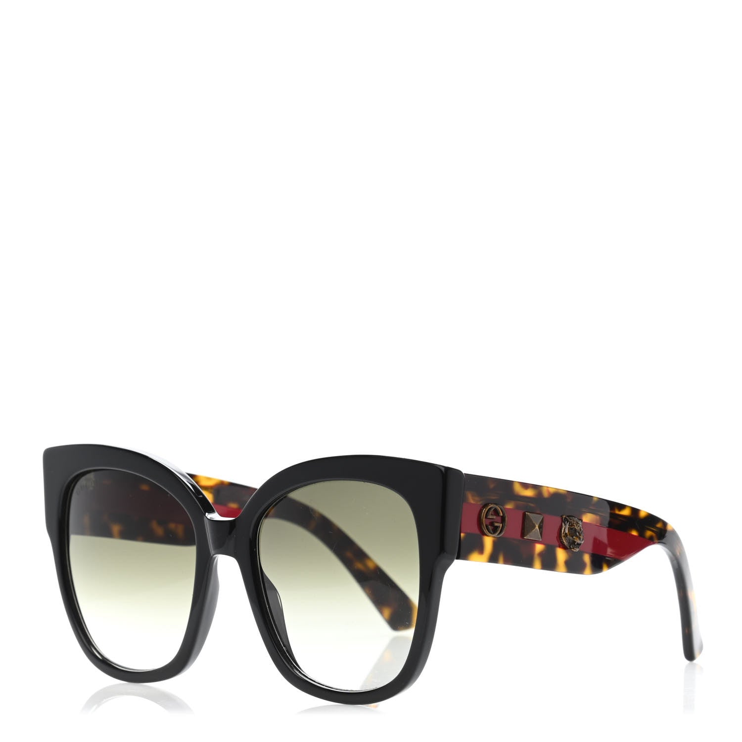 Gucci Acetate Square Frame Web Sunglasses GG0059S Black Tortoise 1 of 4