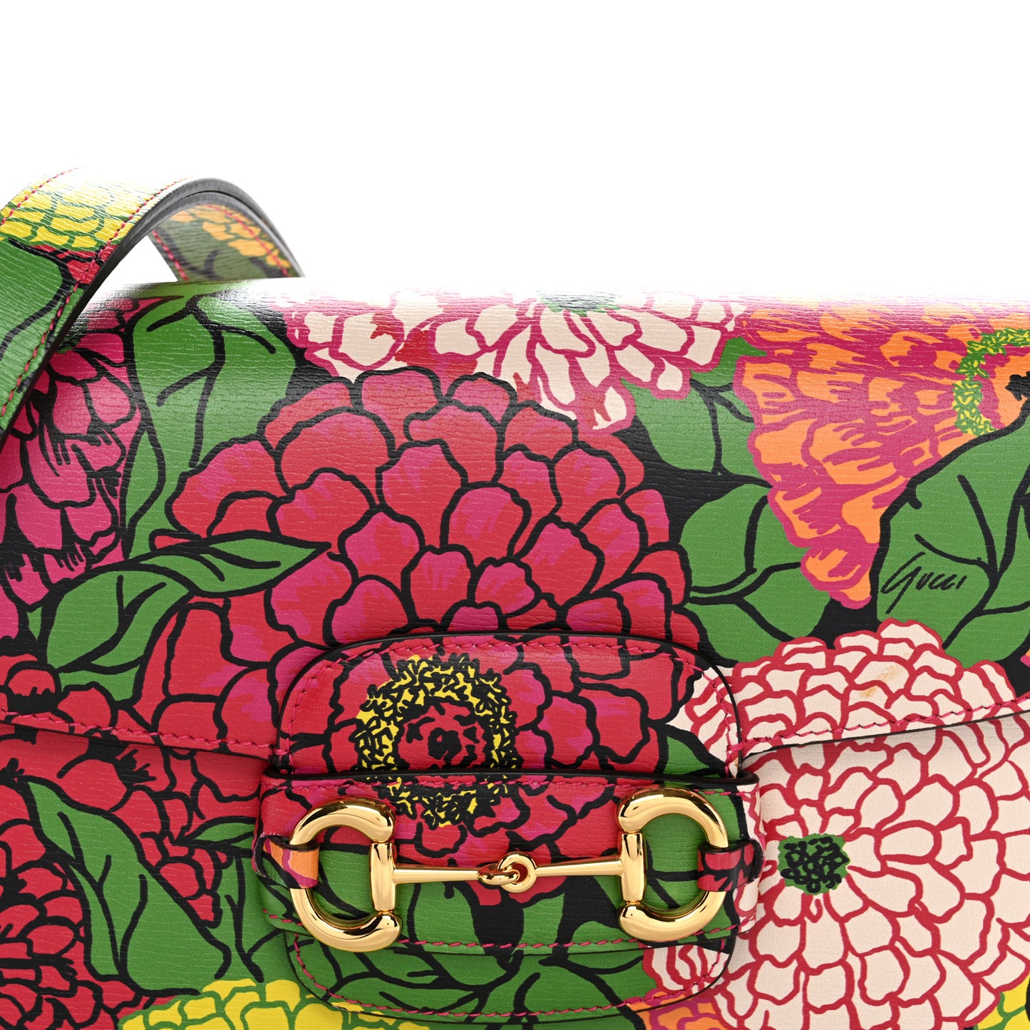 X KEN SCOTT New Shangai Calfskin Pomponica Print Horsebit 1955 Shoulder Bag Multicolor Fuxia Pompon