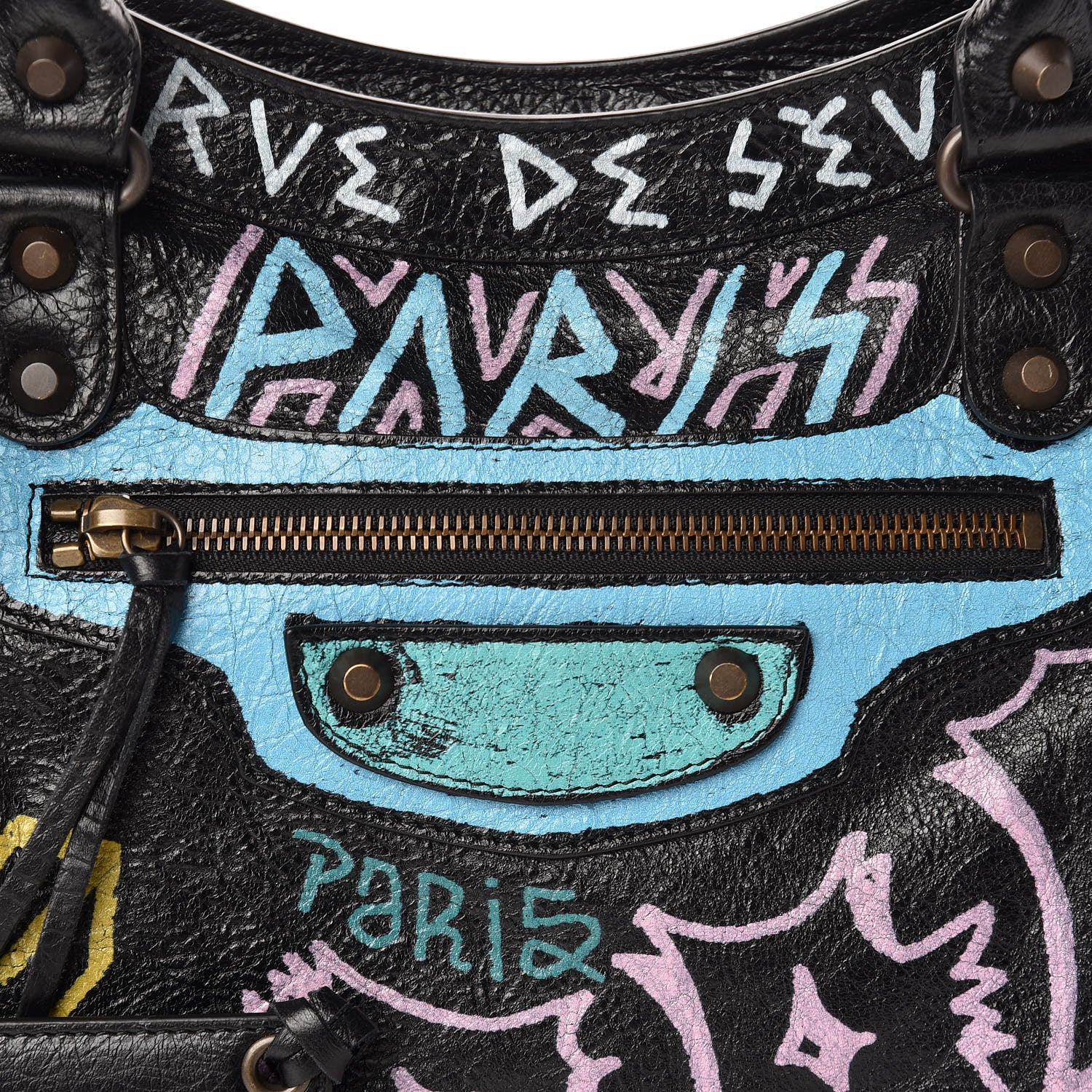 Balenciaga Agneau Graffiti All Over Classic Hardware City Black Multicolor 10 of 10