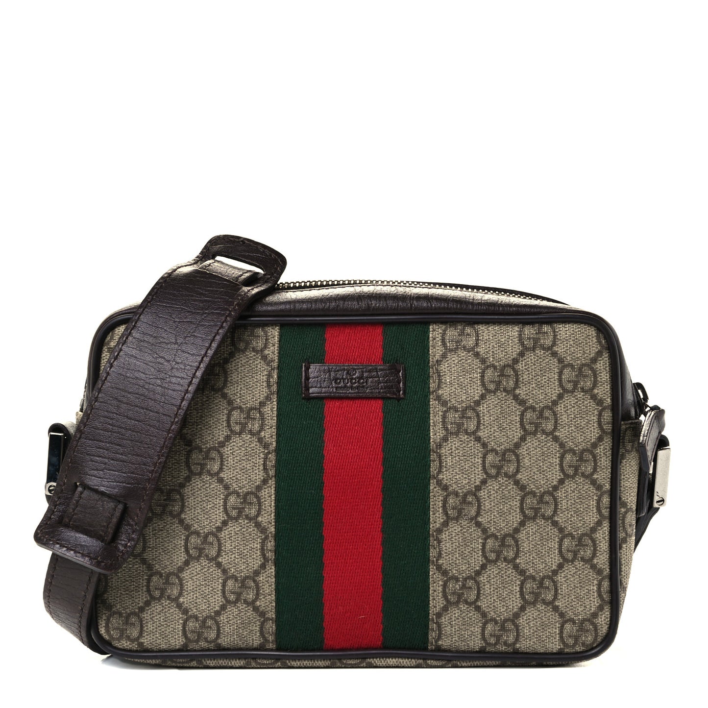 GG Supreme Monogram Canvas Web Shoulder Bag Brown