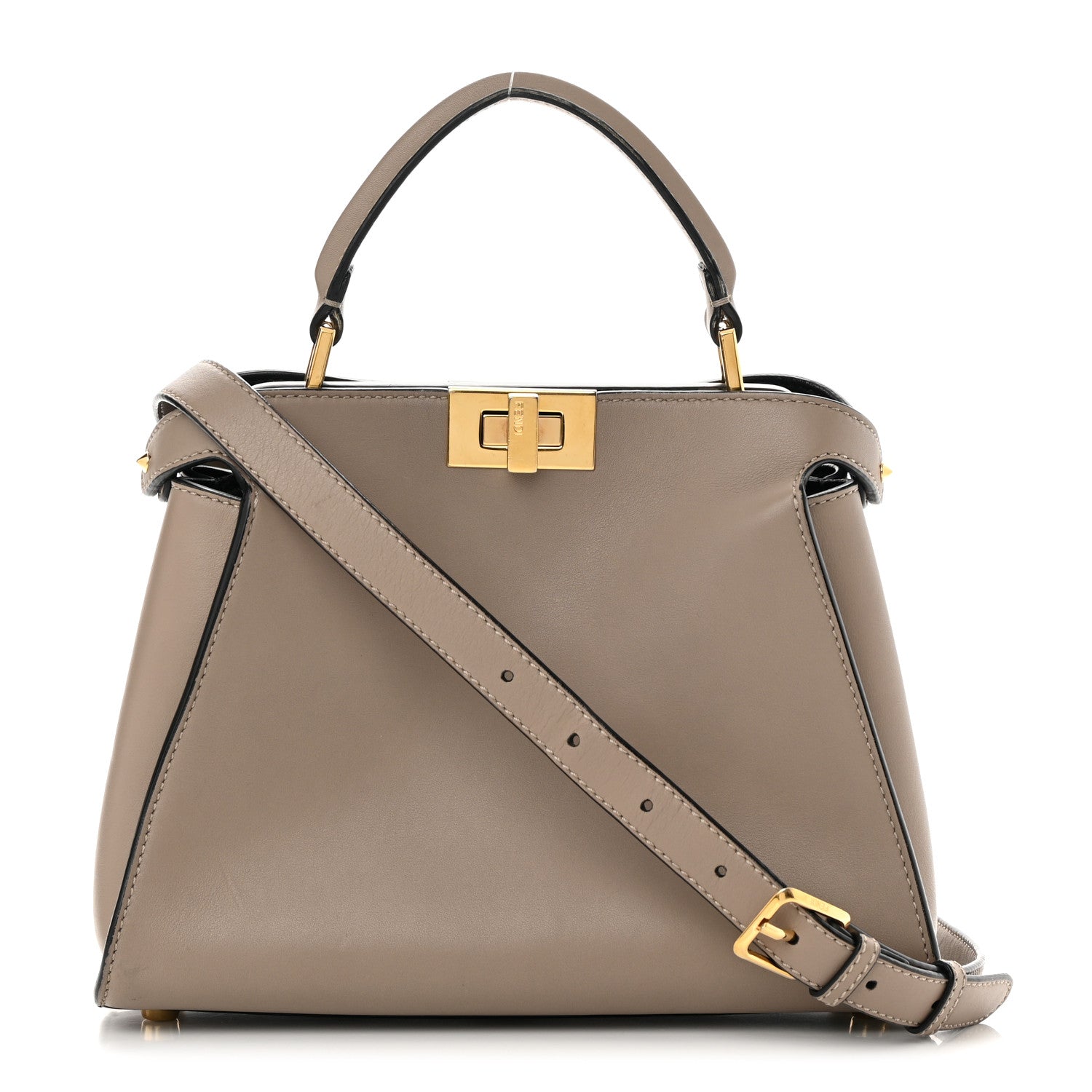 Fendi Vitello Tahiti Burro Medium Peekaboo Iconic Essentially Satchel Tortora Black 1 of 18