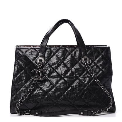 Chanel Crumpled Grained Calfskin Quilted CC Crave Tote Black 1 of 12