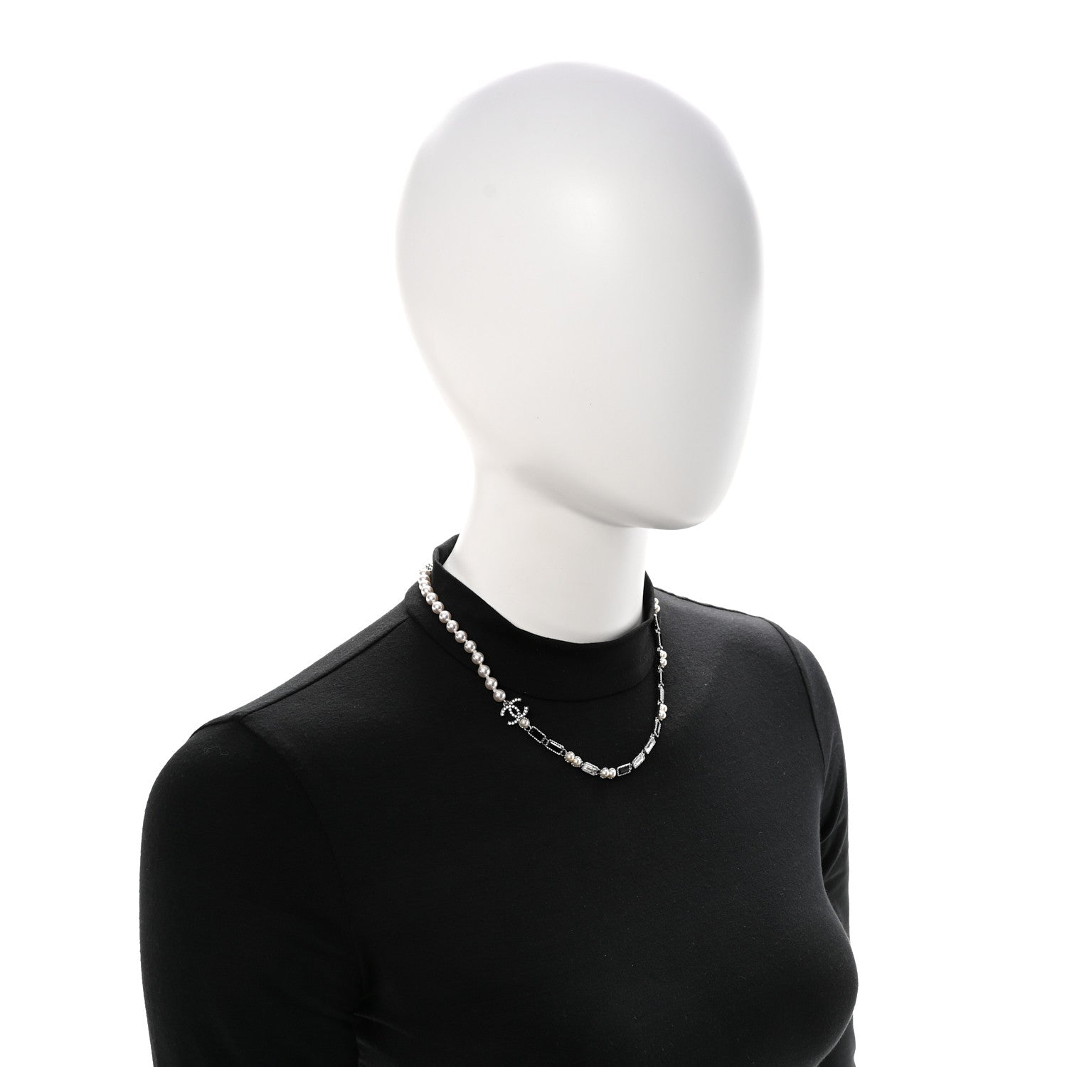 Chanel Pearl Baguette Crystal CC Choker Necklace Silver Black 2 of 7