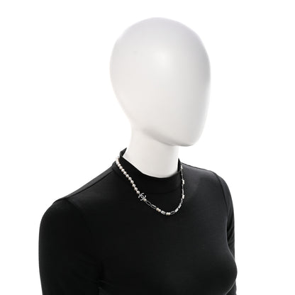 Chanel Pearl Baguette Crystal CC Choker Necklace Silver Black 2 of 7