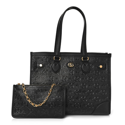 Gucci Wonka Grain Calfskin GG Monogram Star Embossed Medium GG Tote Black 1 of 10