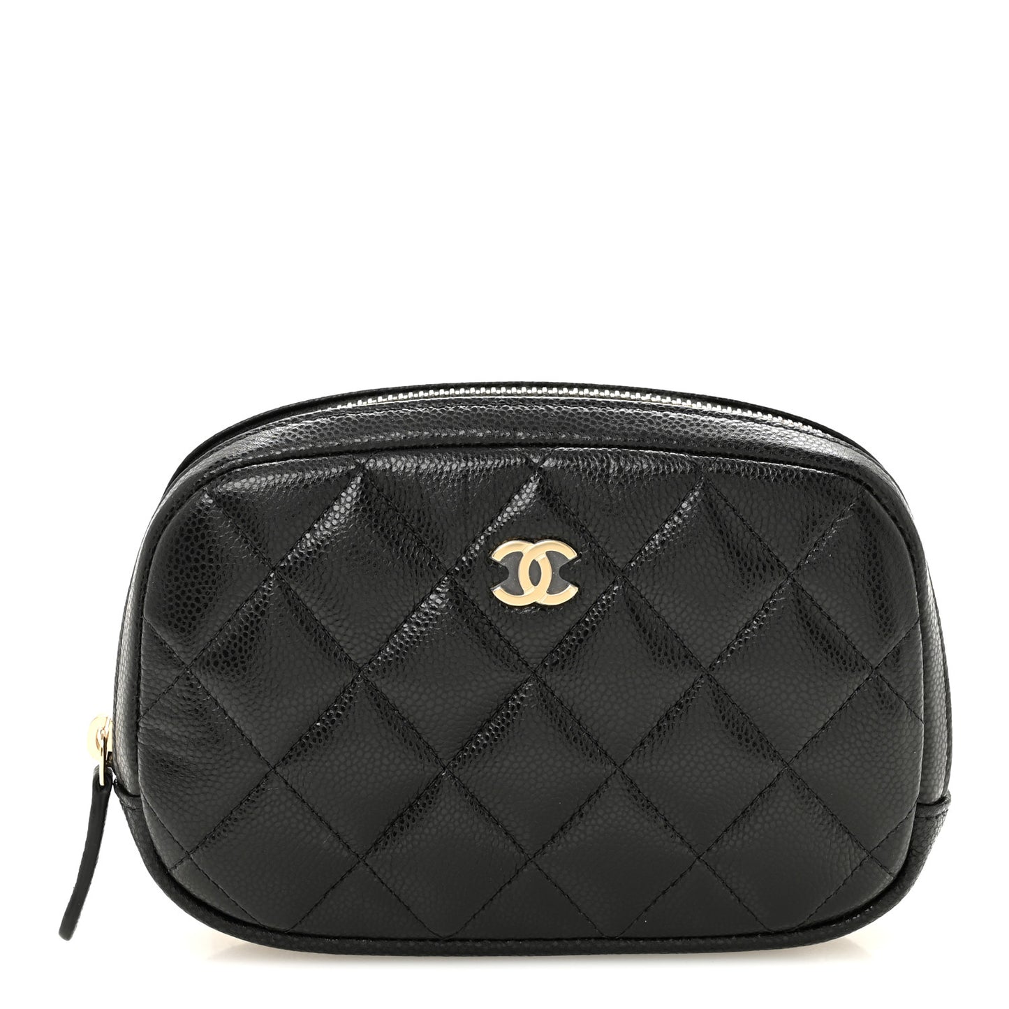 Caviar Quilted Small Curvy Pouch Cosmetic Case Black Black