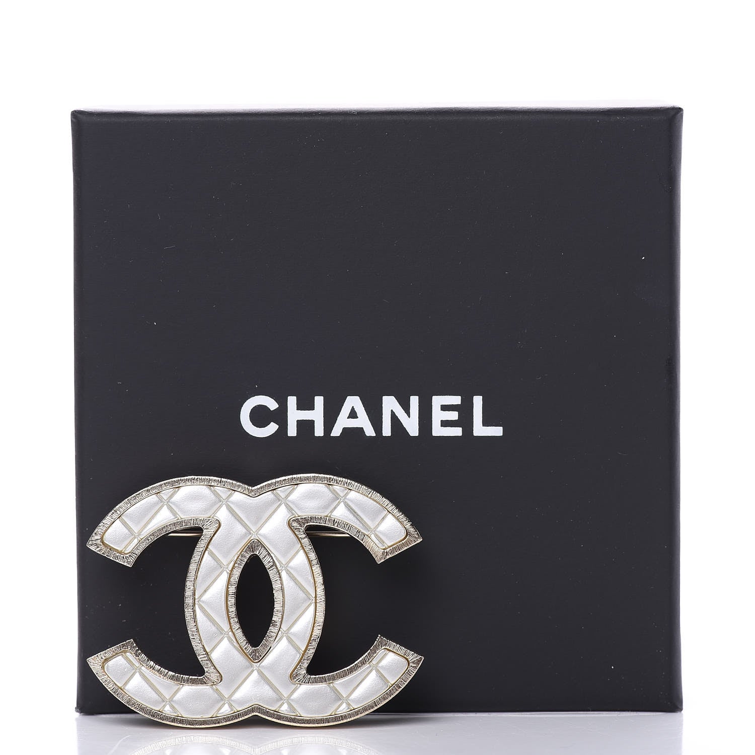 Chanel Metal Quilted CC Brooch Silver Gold 5 of 5