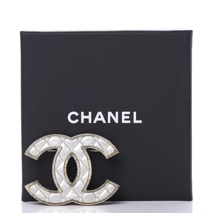 Chanel Metal Quilted CC Brooch Silver Gold 5 of 5