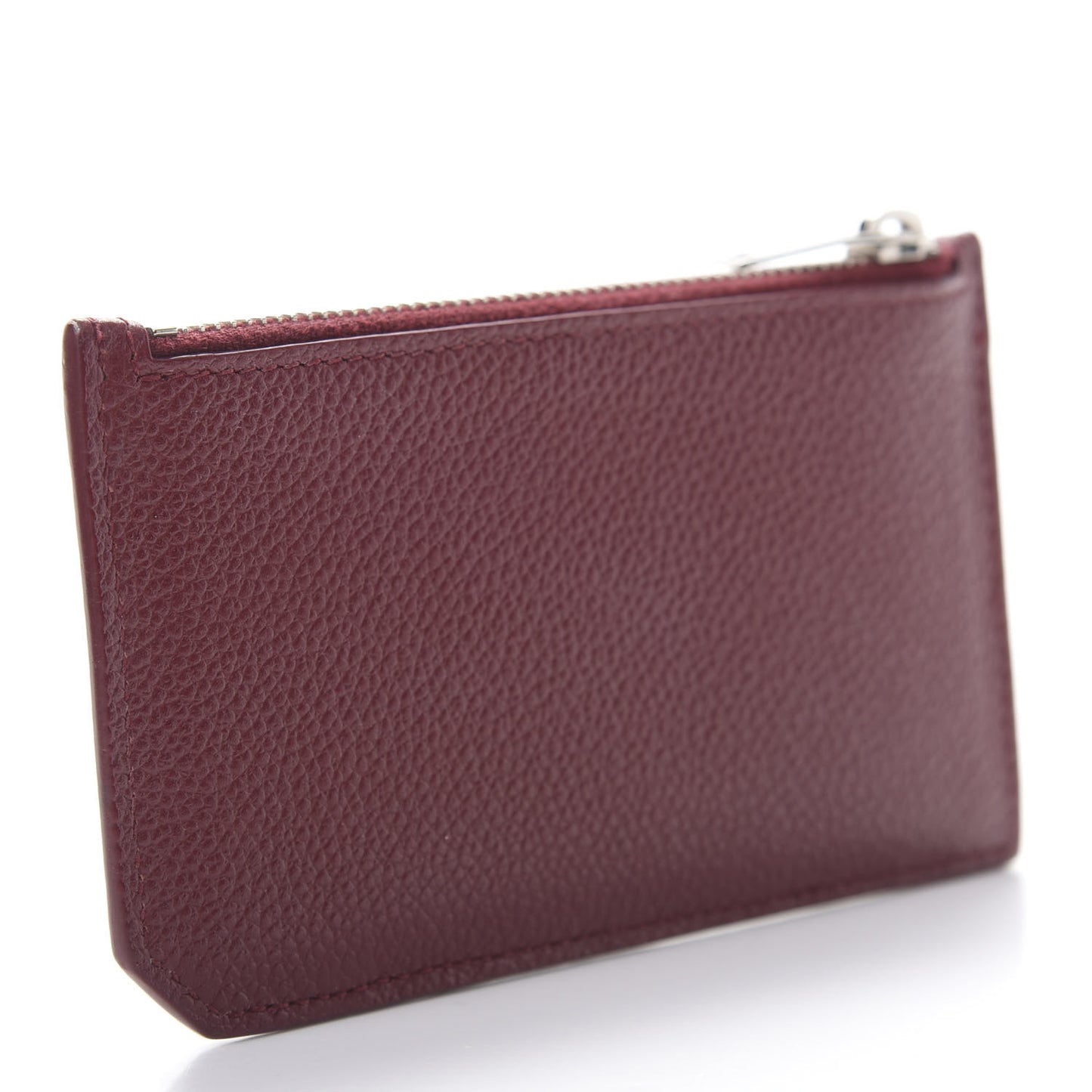 Grained Calfskin 5 Fragments Zip Pouch Card Holder Burgundy