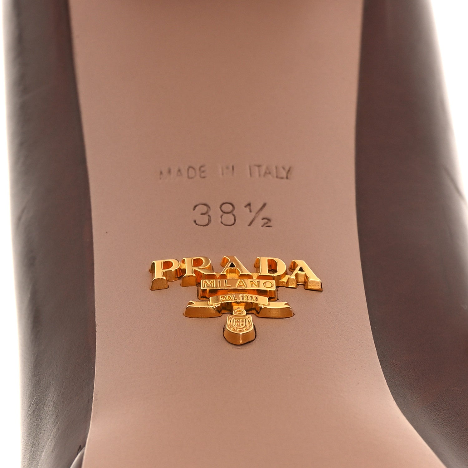 Prada Nappa Peep Toe Mid Heel Pumps 38.5 Bruciato 7 of 8