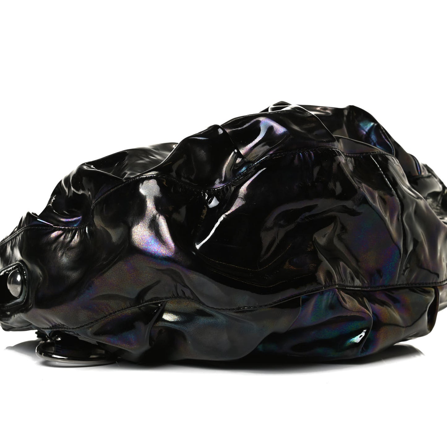 Iridescent Patent Medium Icon Bit Shoulder Bag Black
