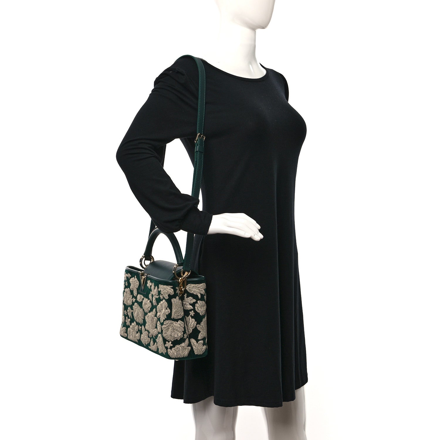Louis Vuitton Velvet Embroidery Capucines BB Green 2 of 8