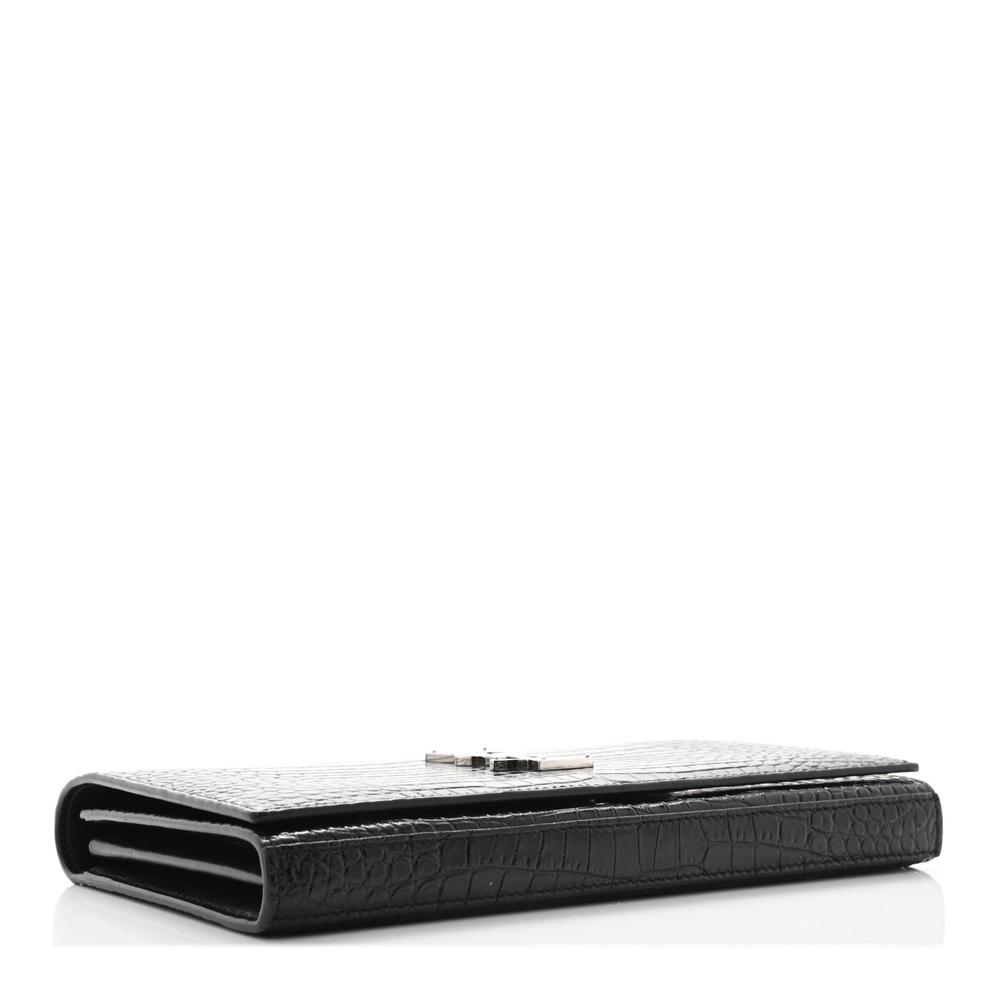 Calfskin Crocodile Embossed Monogram Chain Wallet Black
