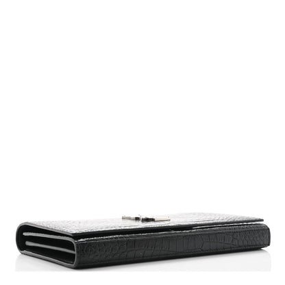 Saint Laurent Calfskin Crocodile Embossed Monogram Chain Wallet Black 7 of 18