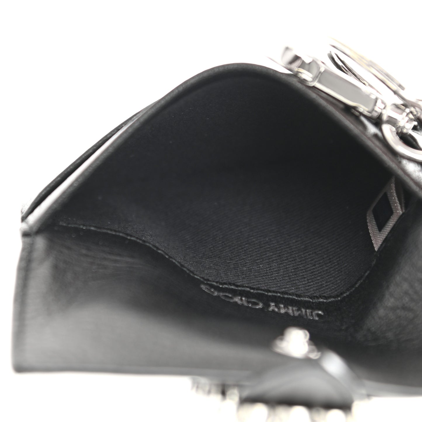 Calfskin Crystal Cheri Charm Case Wallet Black