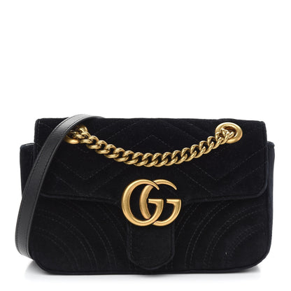 Gucci Velvet Matelasse Mini GG Marmont Shoulder Bag Black 1 of 11