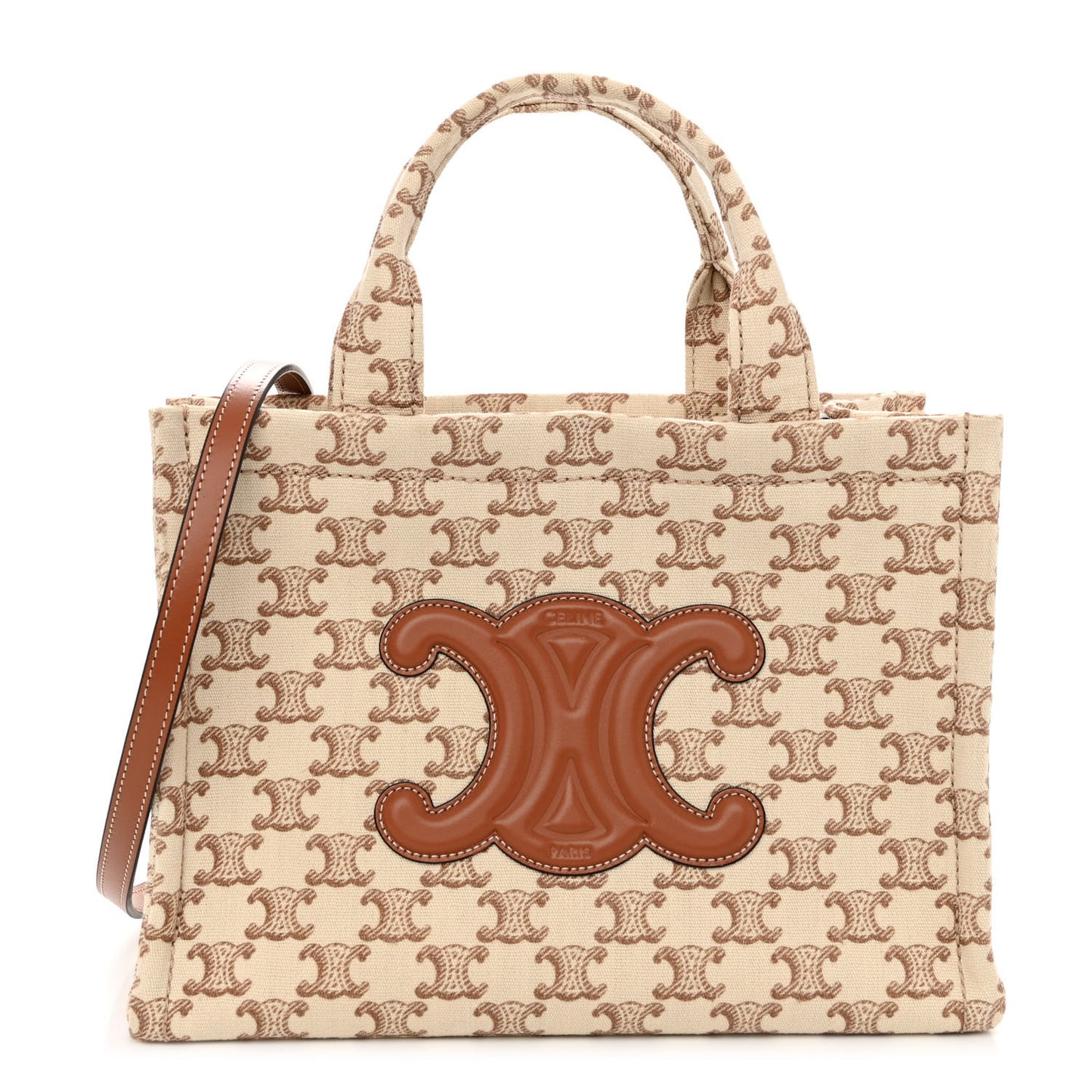 Canvas Calfskin Triomphe Print Small Cabas Thais White