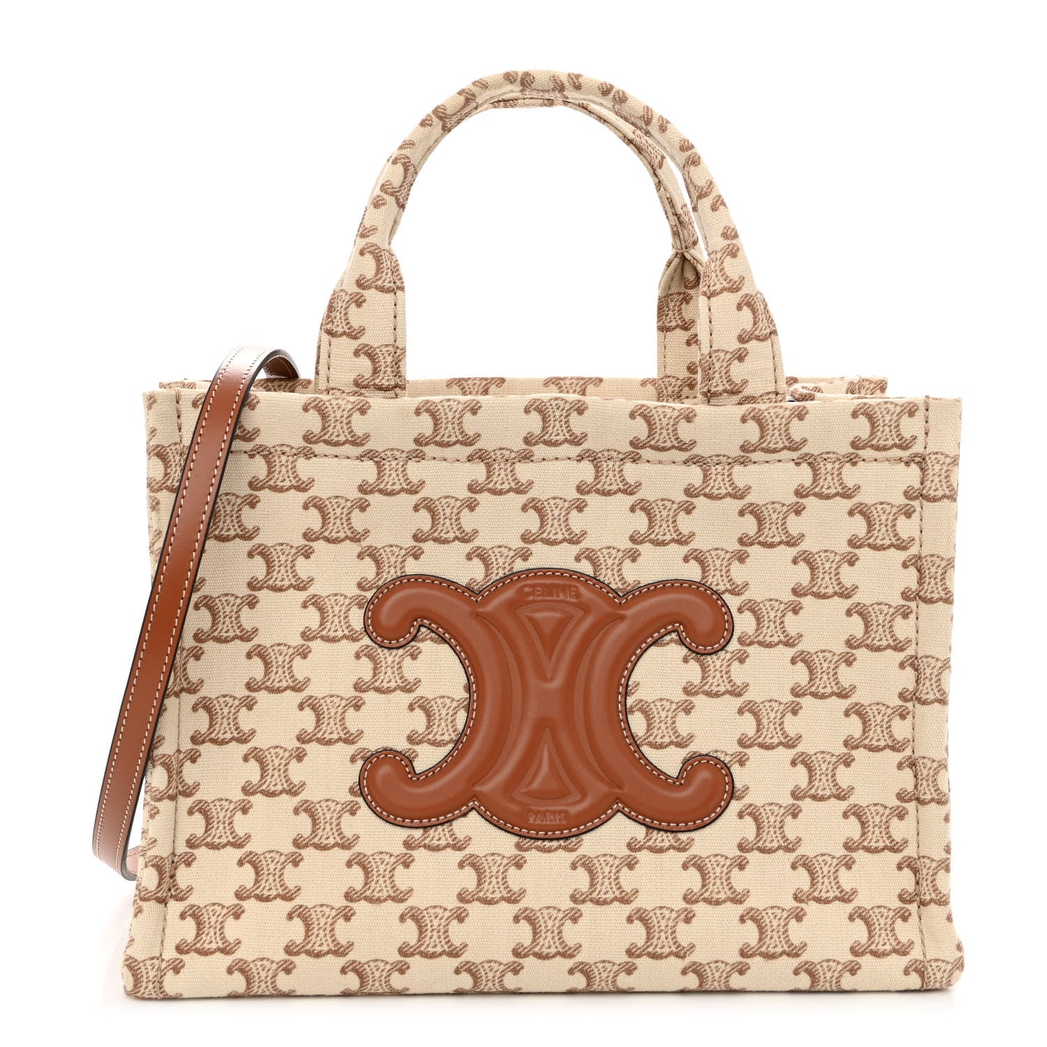 Celine Canvas Calfskin Triomphe Print Small Cabas Thais White 1 of 9