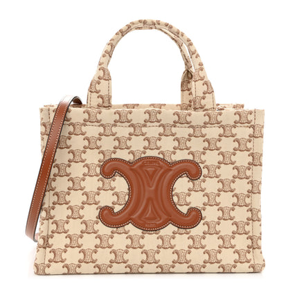 Celine Canvas Calfskin Triomphe Print Small Cabas Thais White 1 of 9