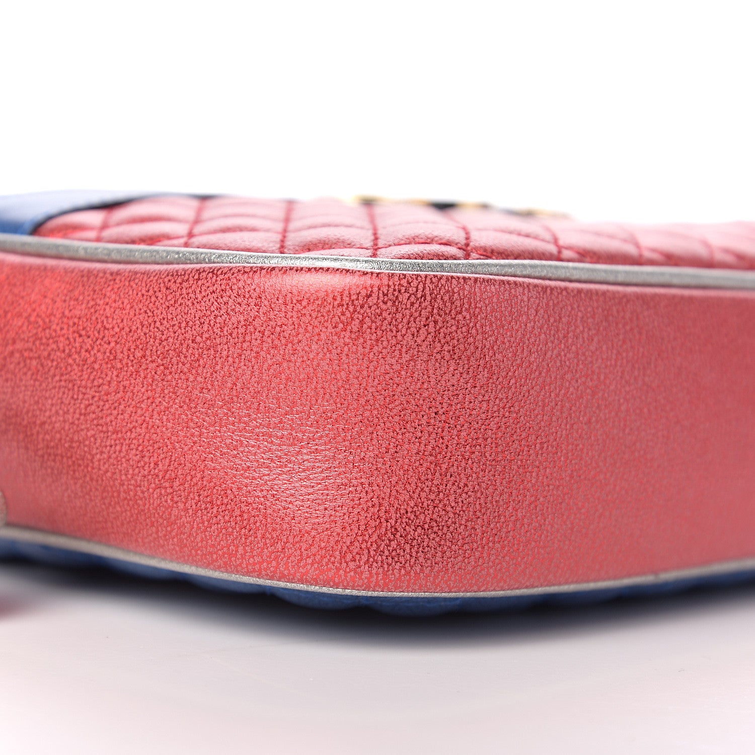 Gucci Laminated Nappa Trapuntata Small Zumi Shoulder Bag Rosso Marine Argento 7 of 9
