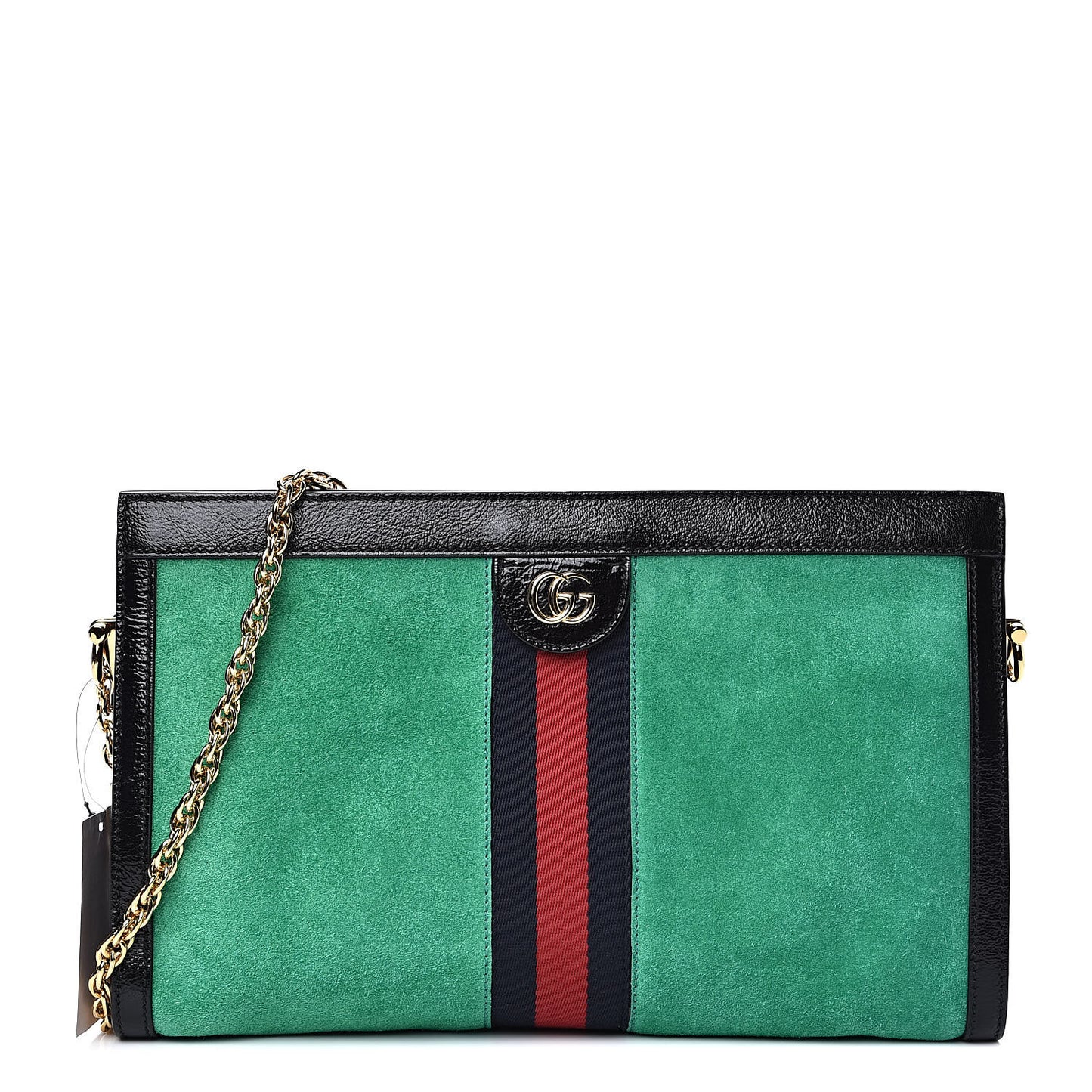 Suede Patent Web Medium Ophidia Chain Shoulder Bag New Shamarock Black