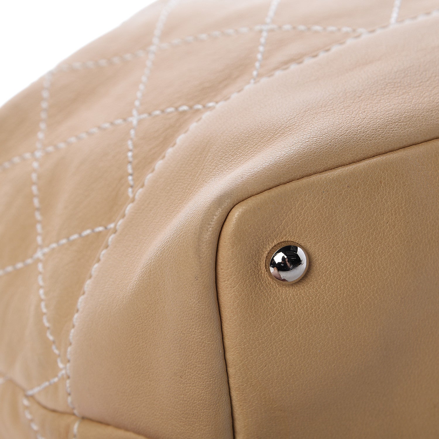 Chanel Lambskin Contrast Stitch Small Drawstring Tote Light Beige 11 of 14