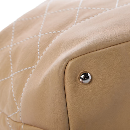 Chanel Lambskin Contrast Stitch Small Drawstring Tote Light Beige 11 of 14