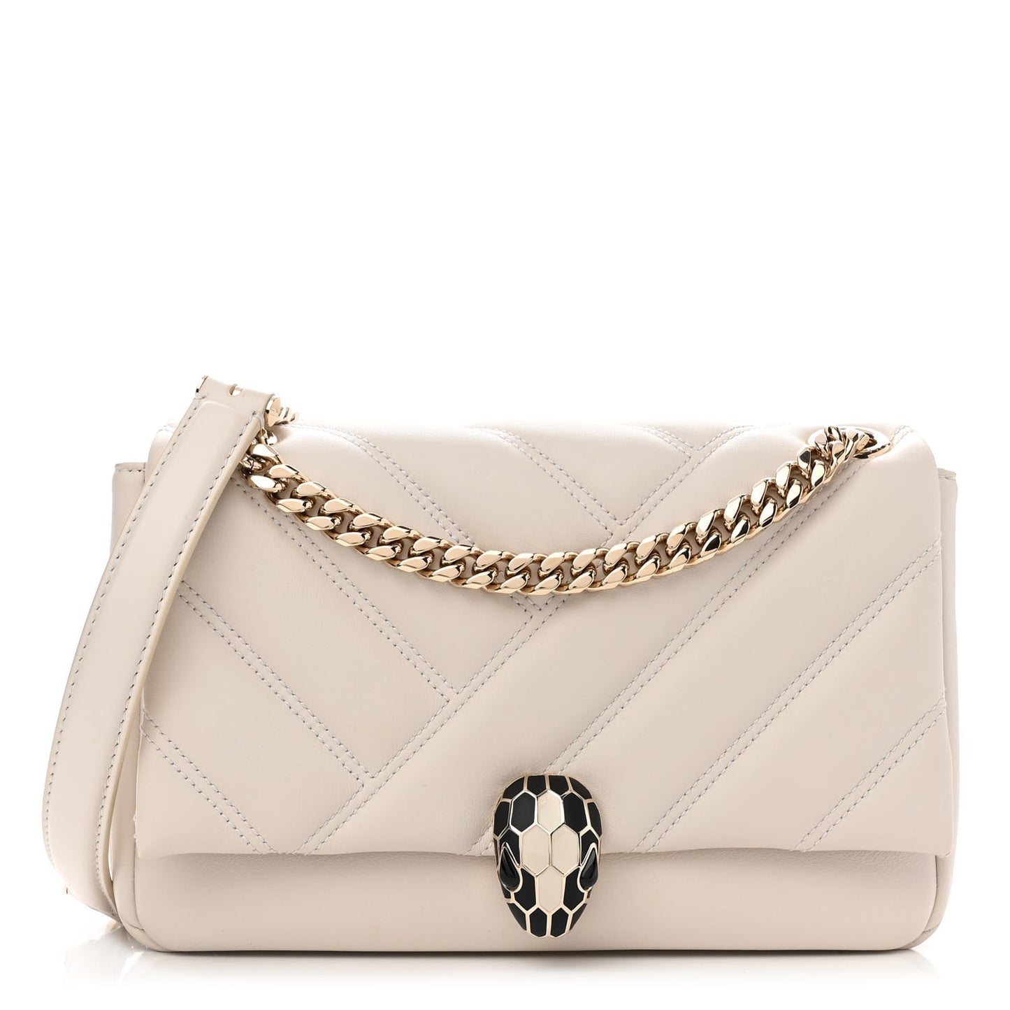 Calfskin Matelasse Small Serpenti Cabochon Shoulder Bag White