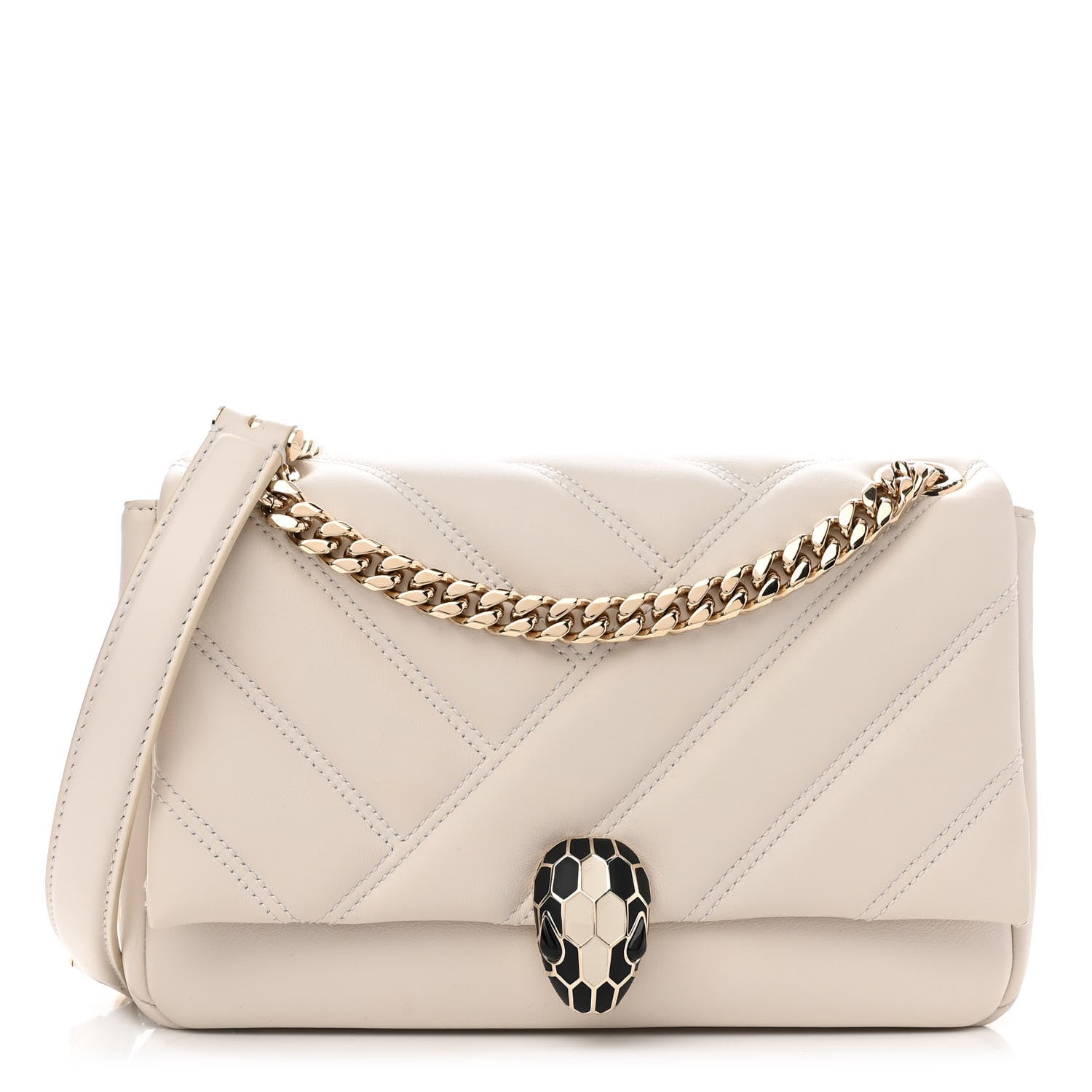 Bulgari Calfskin Matelasse Small Serpenti Cabochon Shoulder Bag White 1 of 12