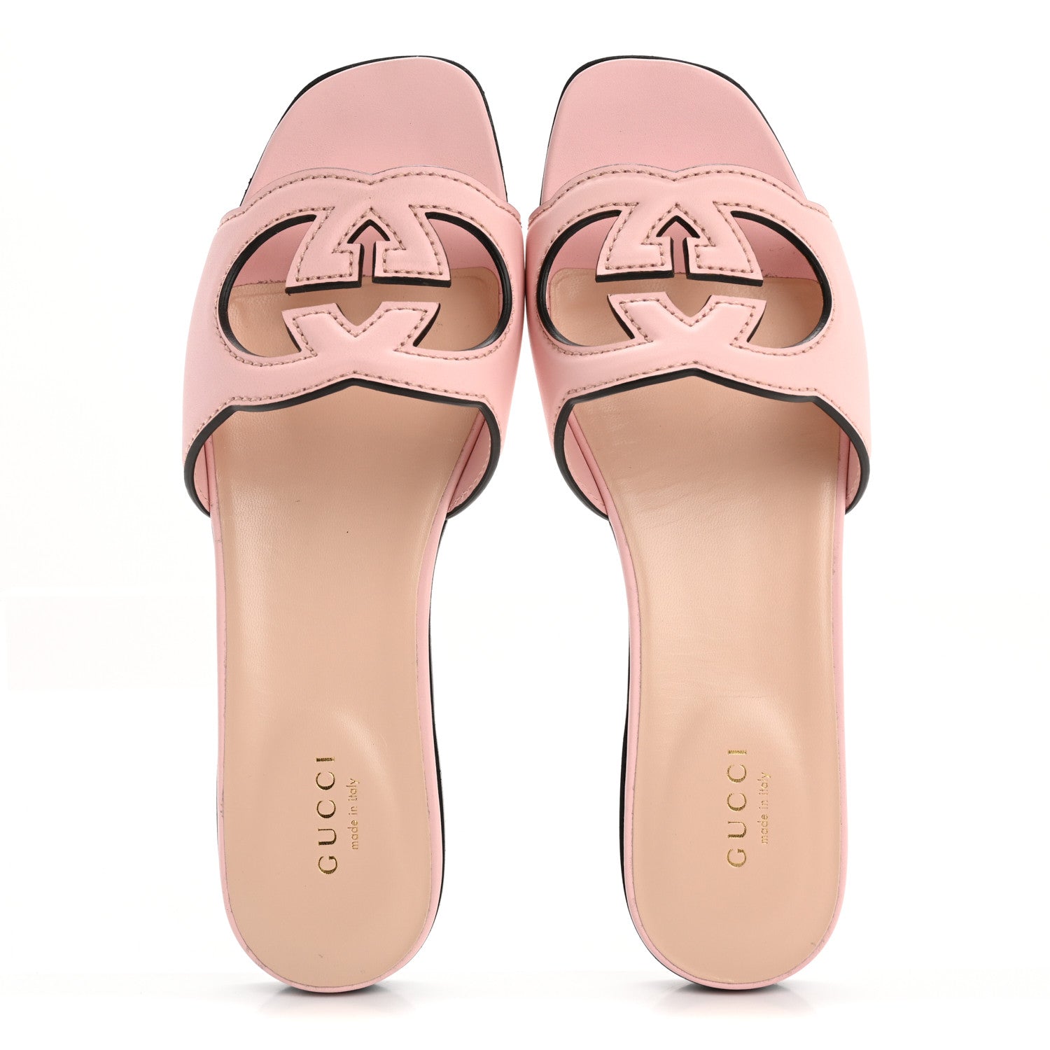 Gucci Cosmos Softy Calfskin Interlocking G Cut Out Slide Sandals 37.5 Candy Cotton 2 of 15