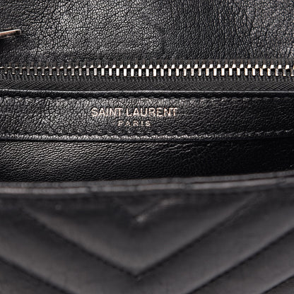 Saint Laurent Sheepskin Matelasse Chevron Monogram Medium College Bag Black 7 of 14