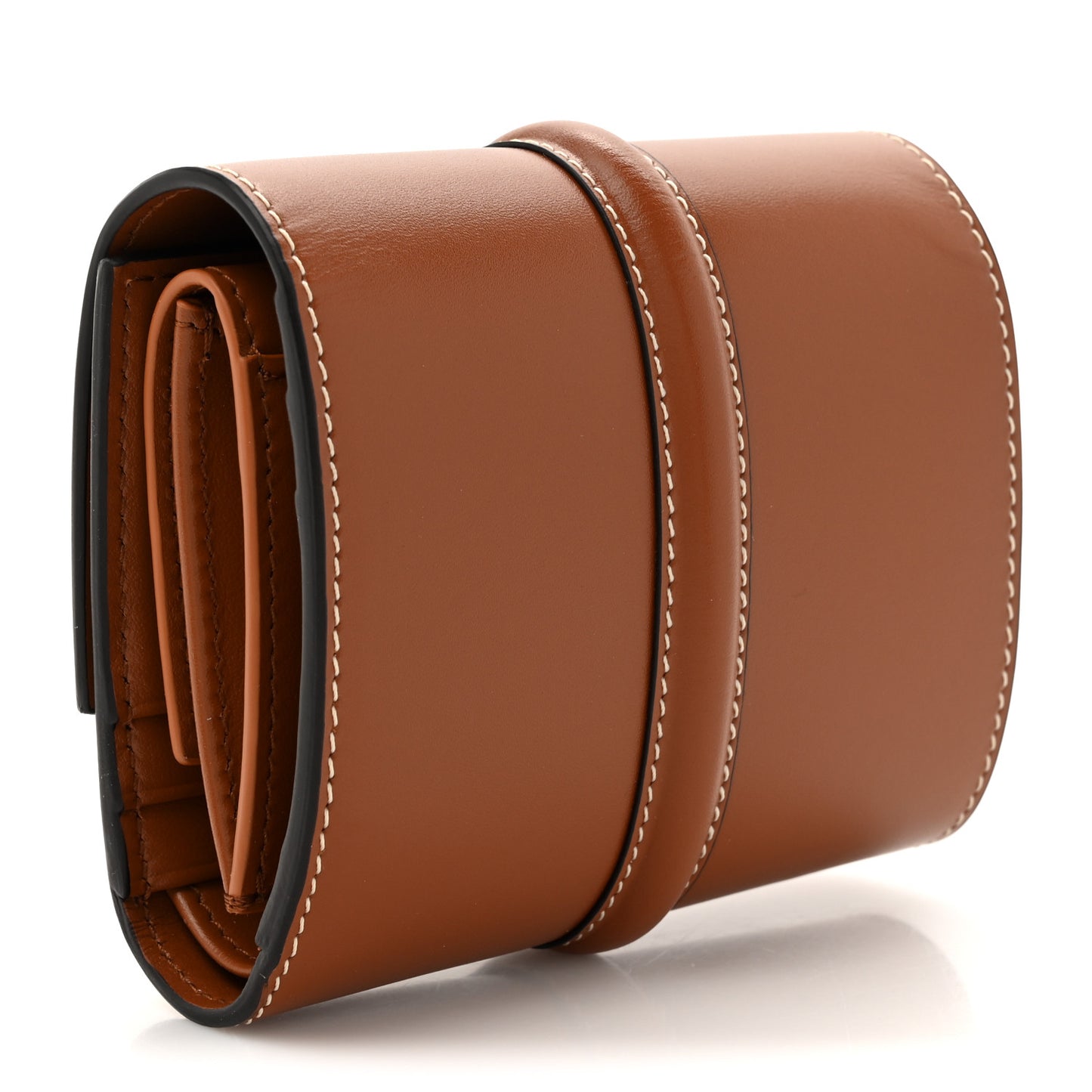 Satinated Calfskin 16 Small Tri-Fold Wallet Tan