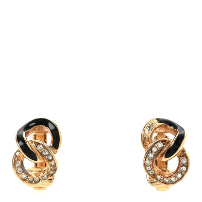 Christian Dior Crystal Enamel Chain Link Clip On Earrings Gold Black 1 of 5