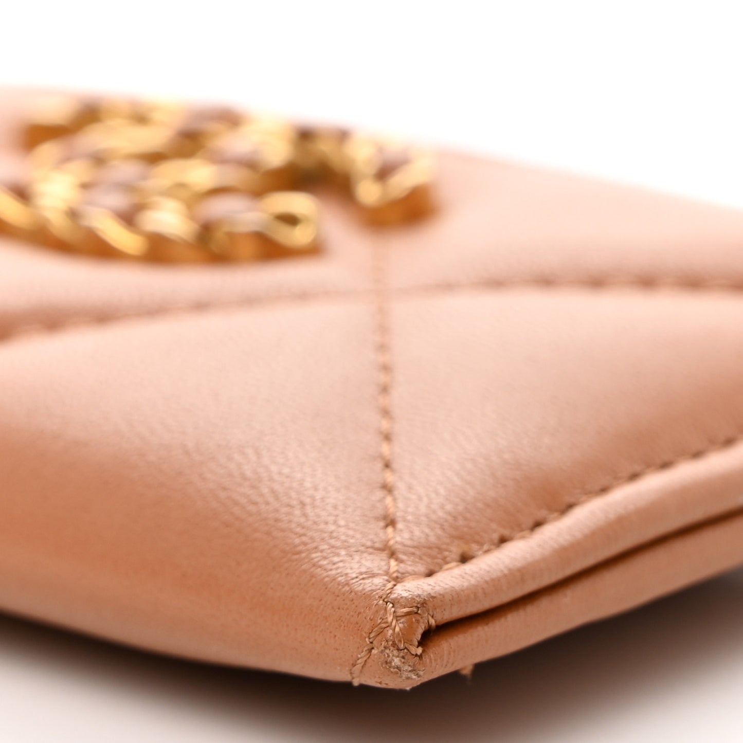 Lambskin Quilted Chanel 19 Card Holder Brown