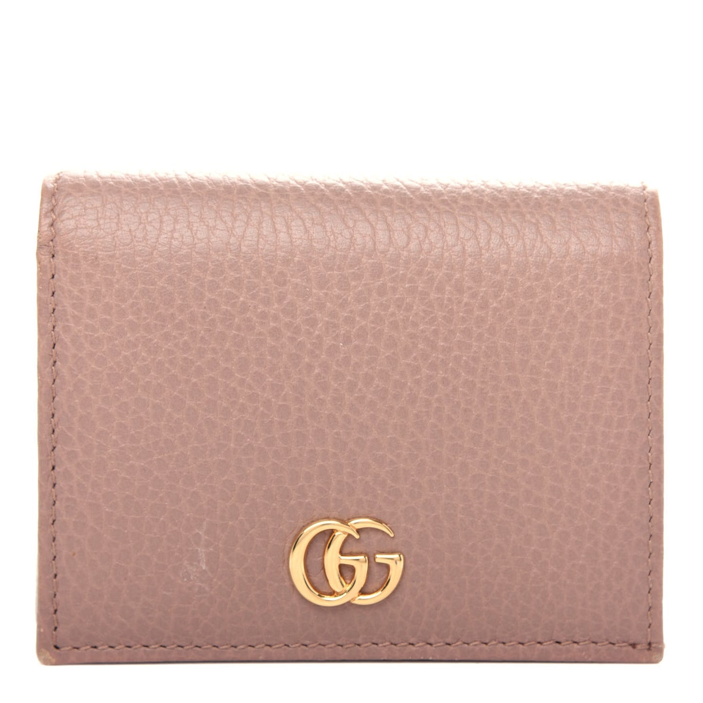 Pebbled Calfskin GG Marmont Card Case Porcelain Rose